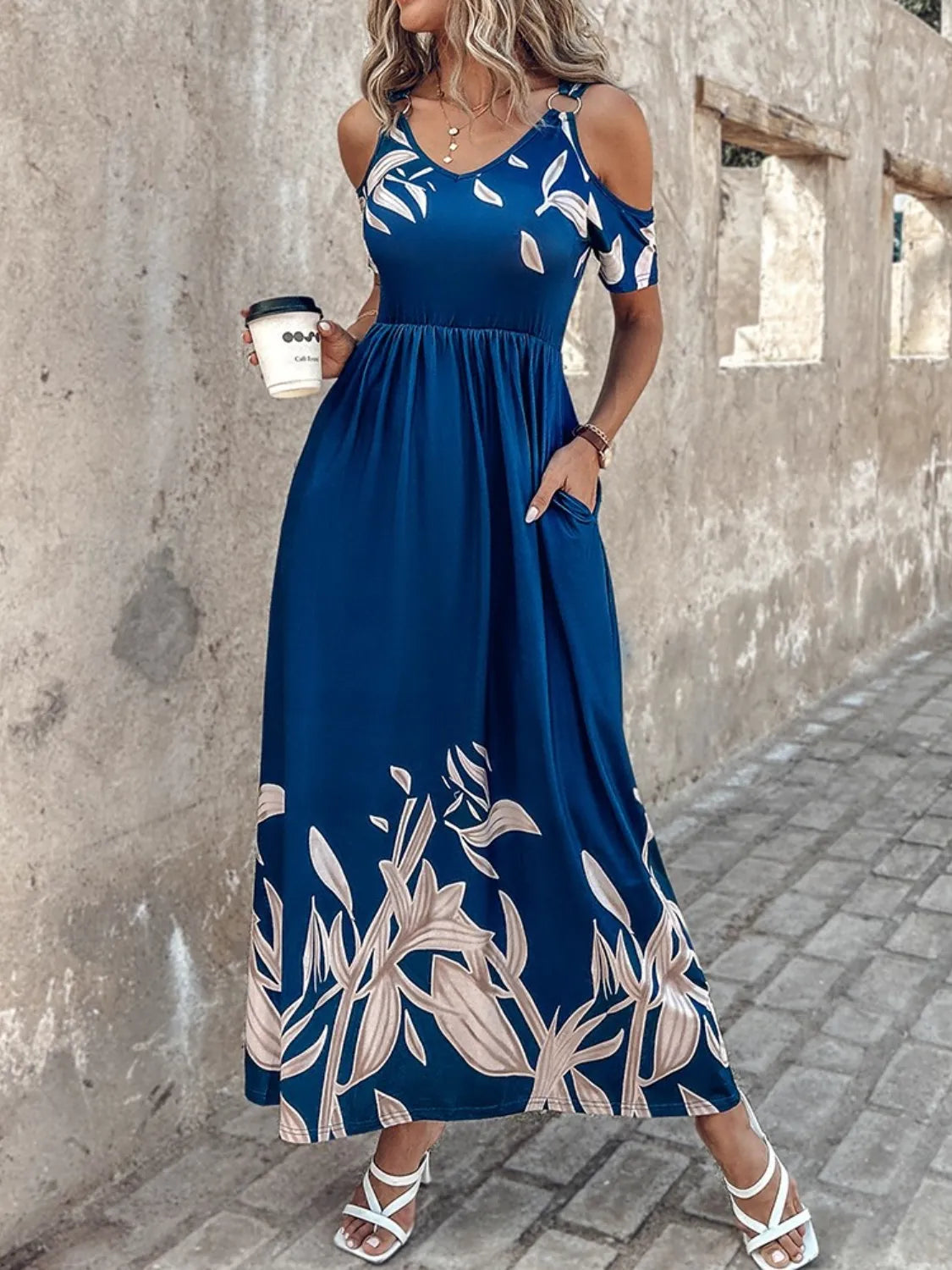 Printed Cold Shoulder Dress - Blushé Belle
