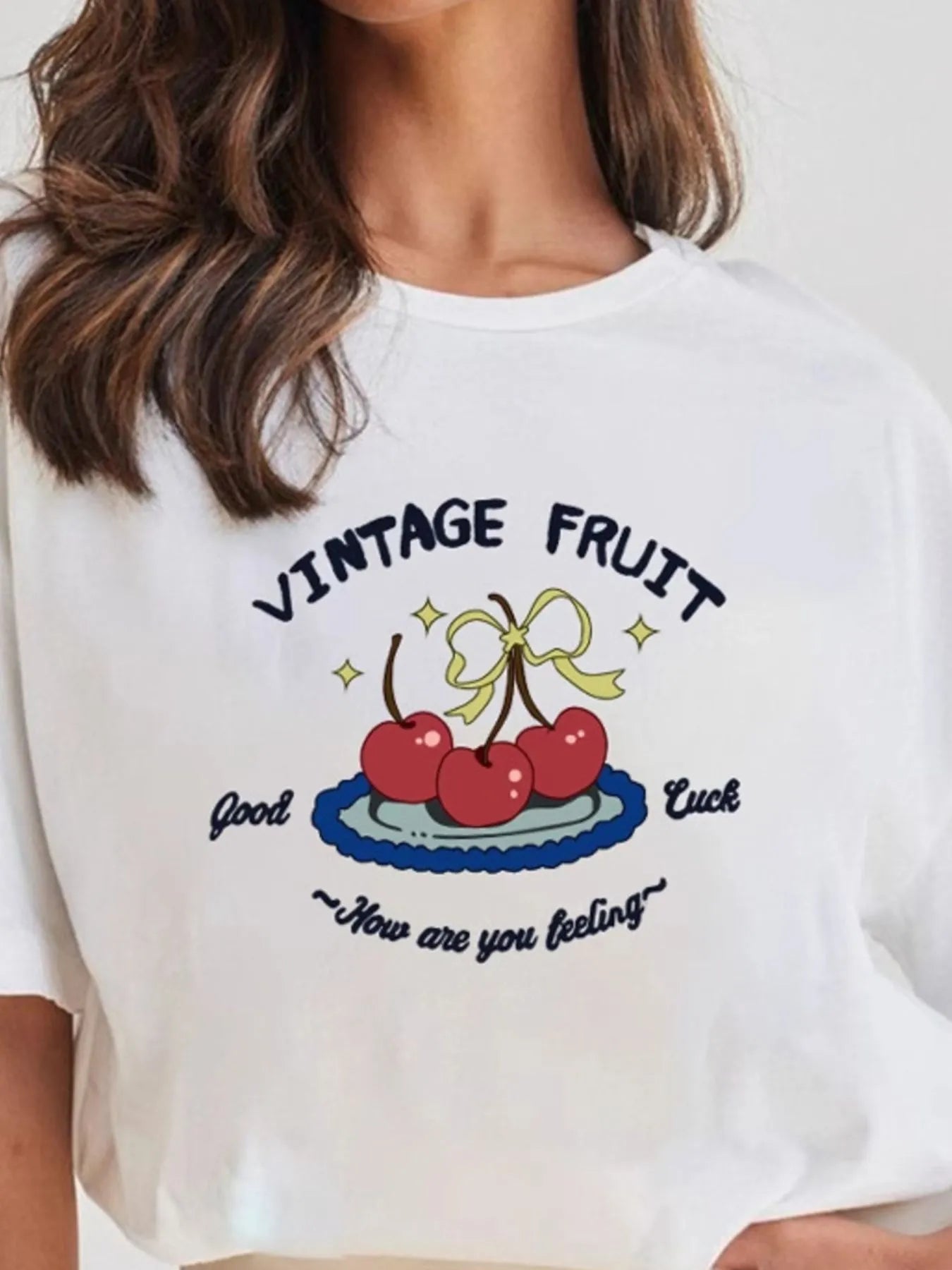 Plus Size Fruit Graphic Round Neck T-Shirt - Blushé Belle