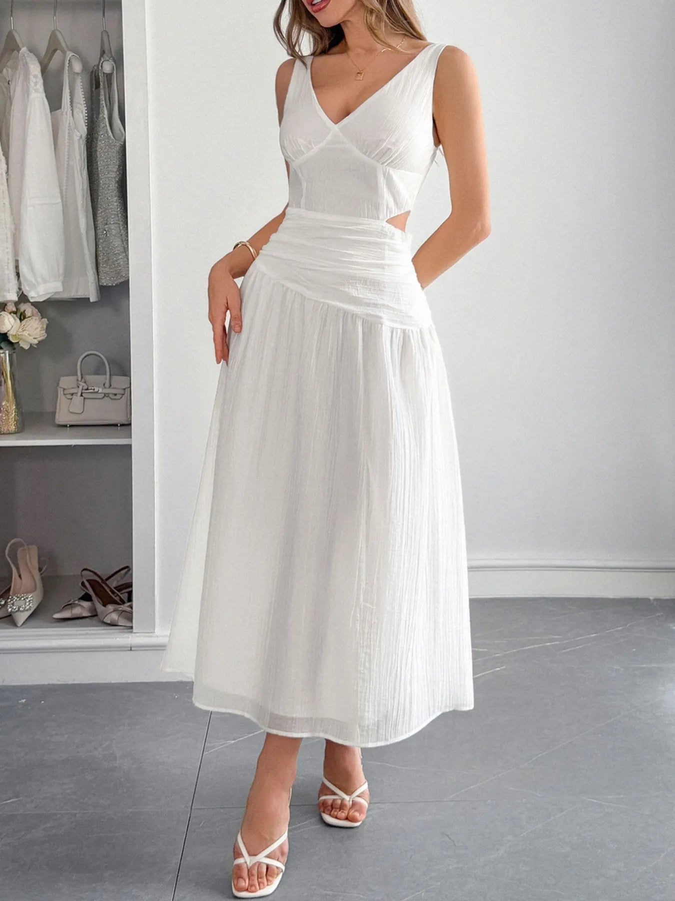 Cutout V-Neck Sleeveless Midi Dress - Blushé Belle