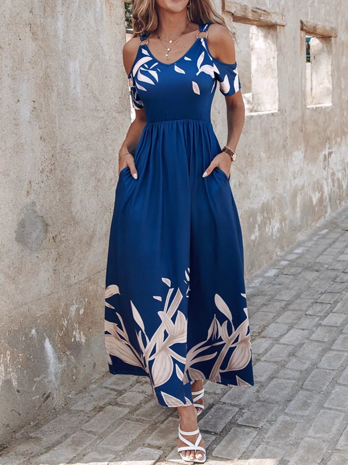 Printed Cold Shoulder Dress - Blushé Belle