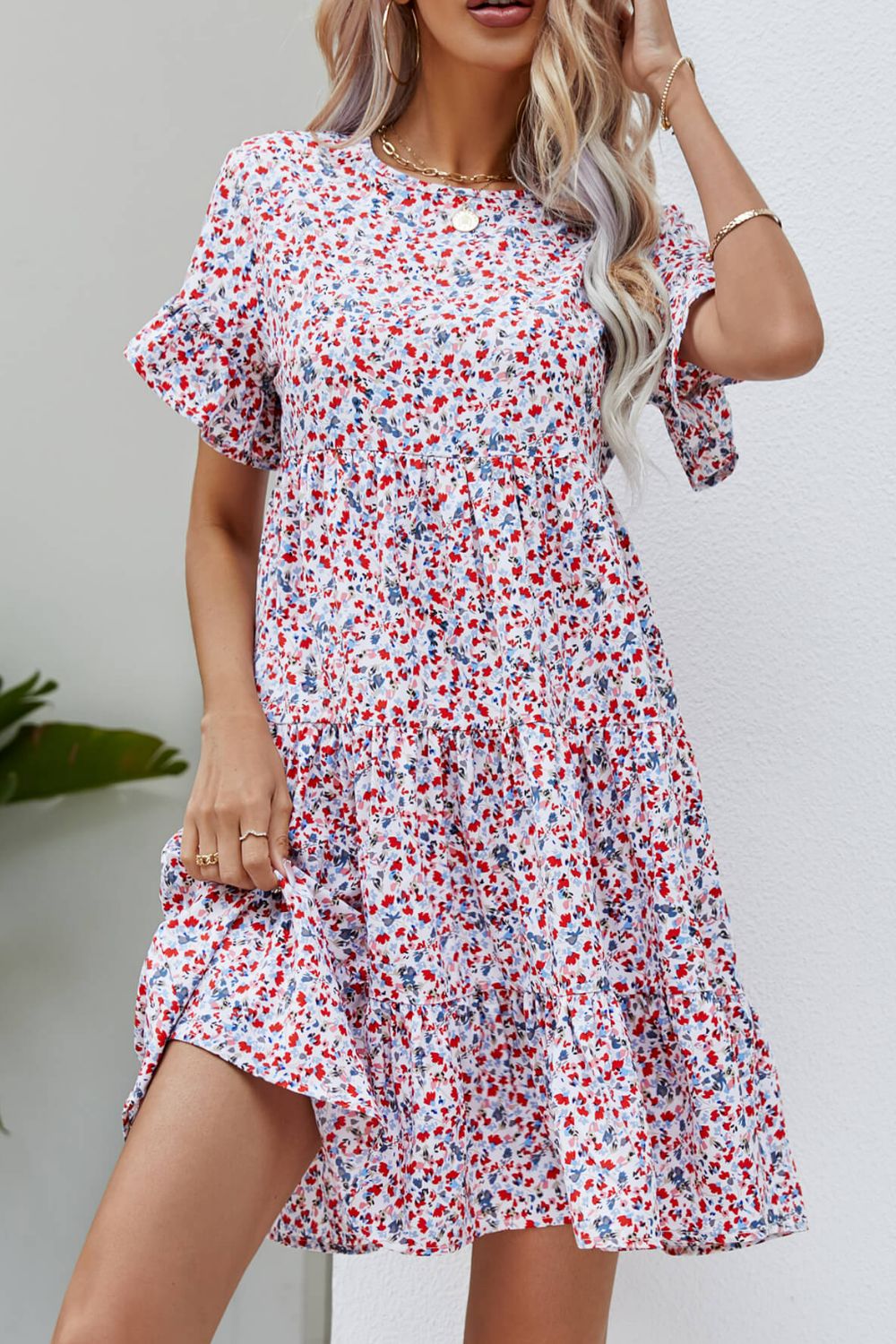 Ditsy Floral Flounce Sleeve Tiered Dress - Blushé Belle