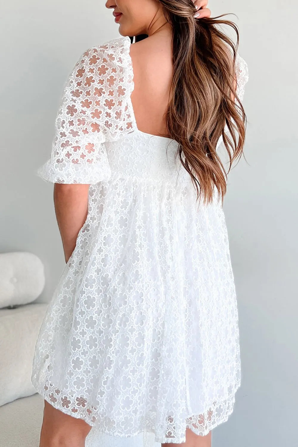 Lace Puff Sleeve Empire Waist Mini Dress - Blushé Belle