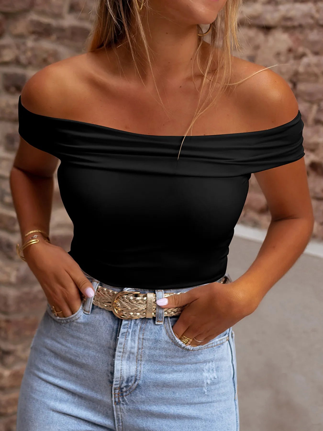 Folded Off Shoulder Slim Top - Blushé Belle