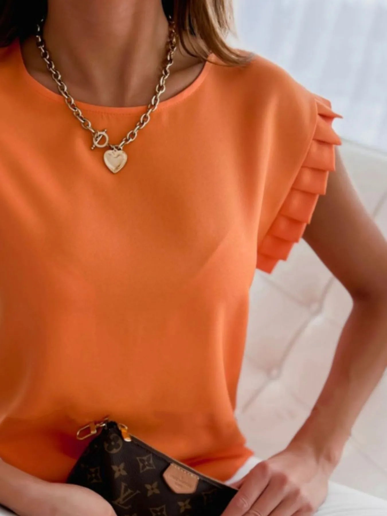 Ruffled Round Neck Cap Sleeve Top - Blushé Belle