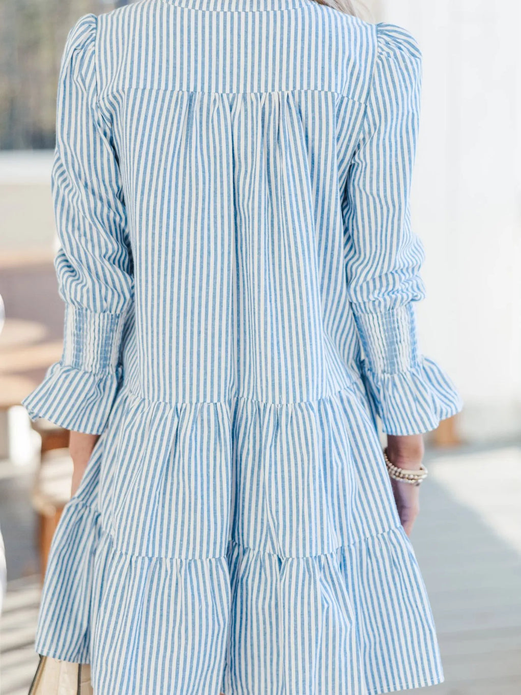 Striped Tiered Flounce Sleeve Shirt Dress - Blushé Belle