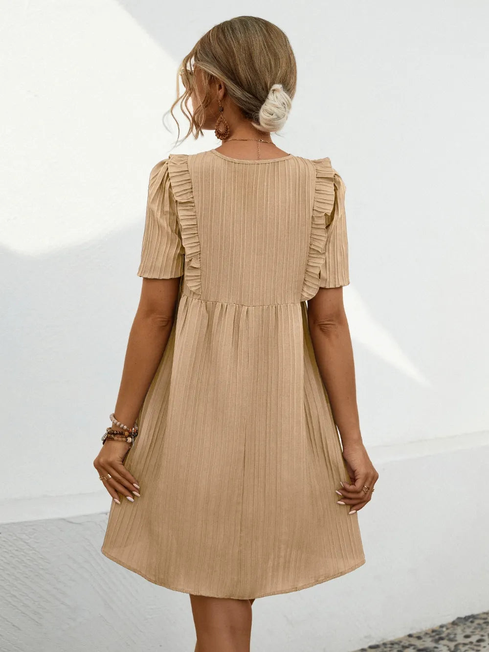 Tie Neck Short Sleeve Mini Dress - Blushé Belle