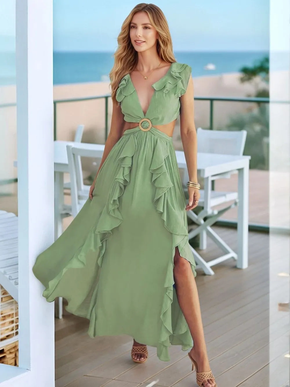 Cutout Ruffled Cap Sleeve Maxi Dress - Blushé Belle