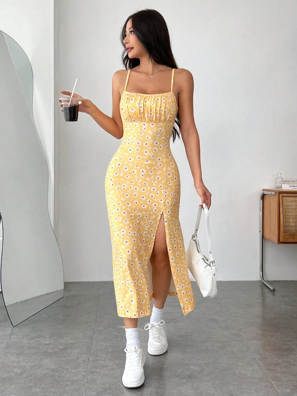 Slit Bodice Midi Cami Dress - Blushé Belle