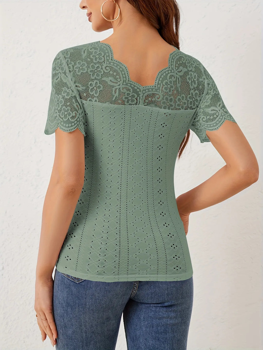 Lace Trim Eyelet Embroidered Summer T-Shirt - Blushé Belle