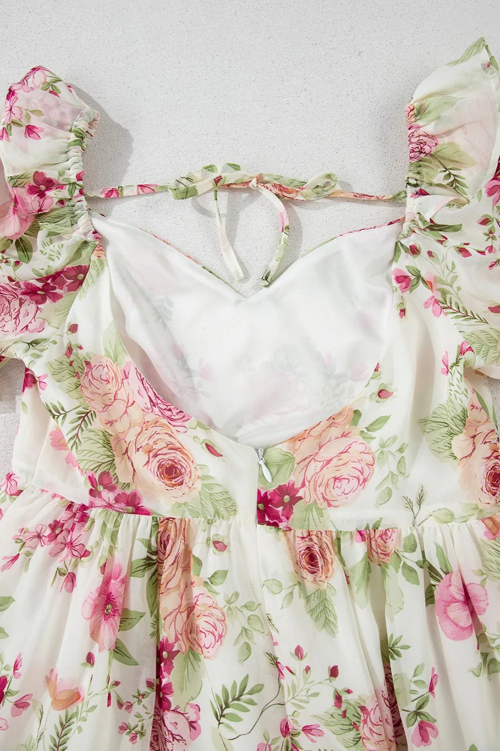 Floral Bubble Sleeve Sweetheart Neck Ruffle Mini Dress - Blushé Belle