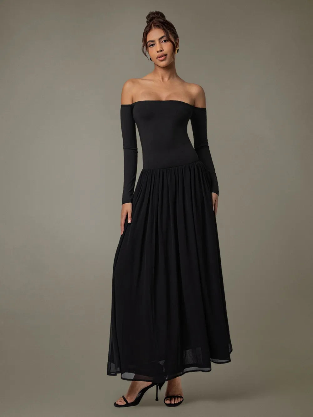 Off Shoulder Long Sleeve Maxi Dress - Blushé Belle