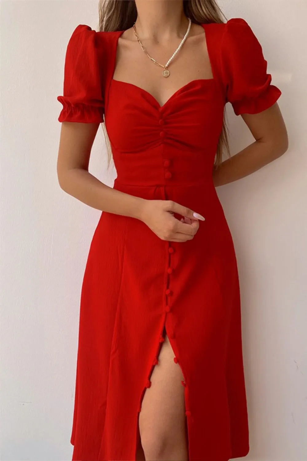 Sweetheart Neck Short Sleeve Dress - Blushé Belle
