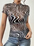 Psychedelic Wave Print Mock Neck T-Shirt - Blushé Belle
