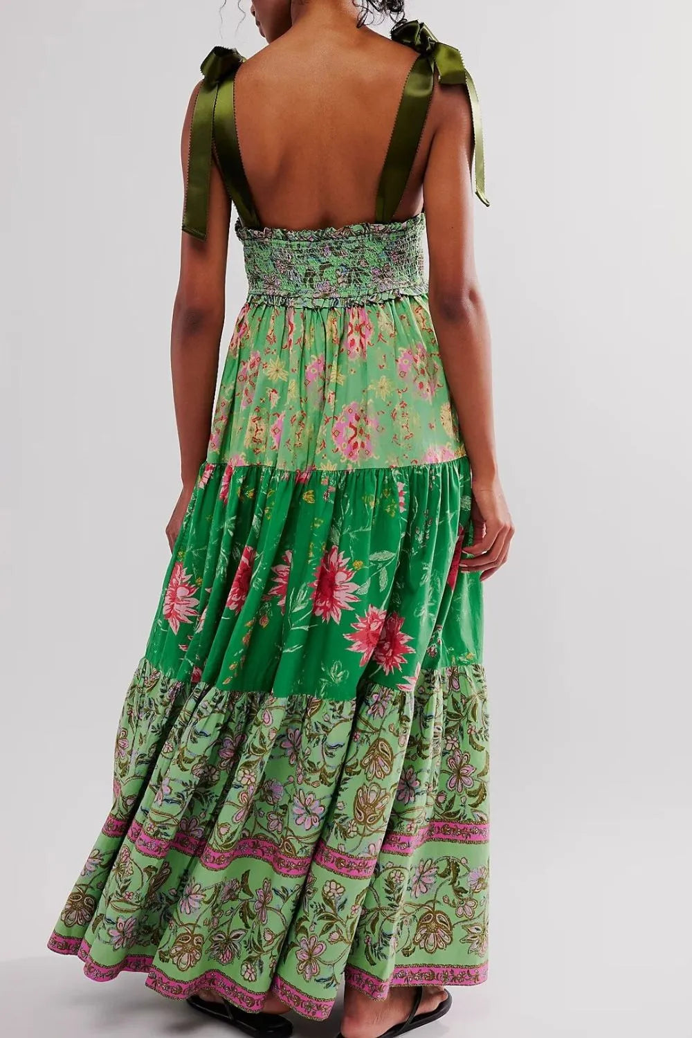 Floral Tiered Maxi Dress with Mixed Print Design - Blushé Belle