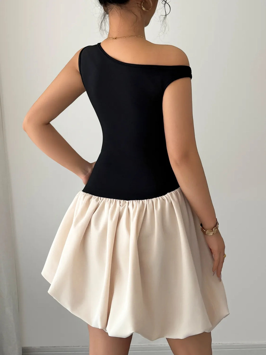 Contrast Single Shoulder Mini Tank Dress - Blushé Belle