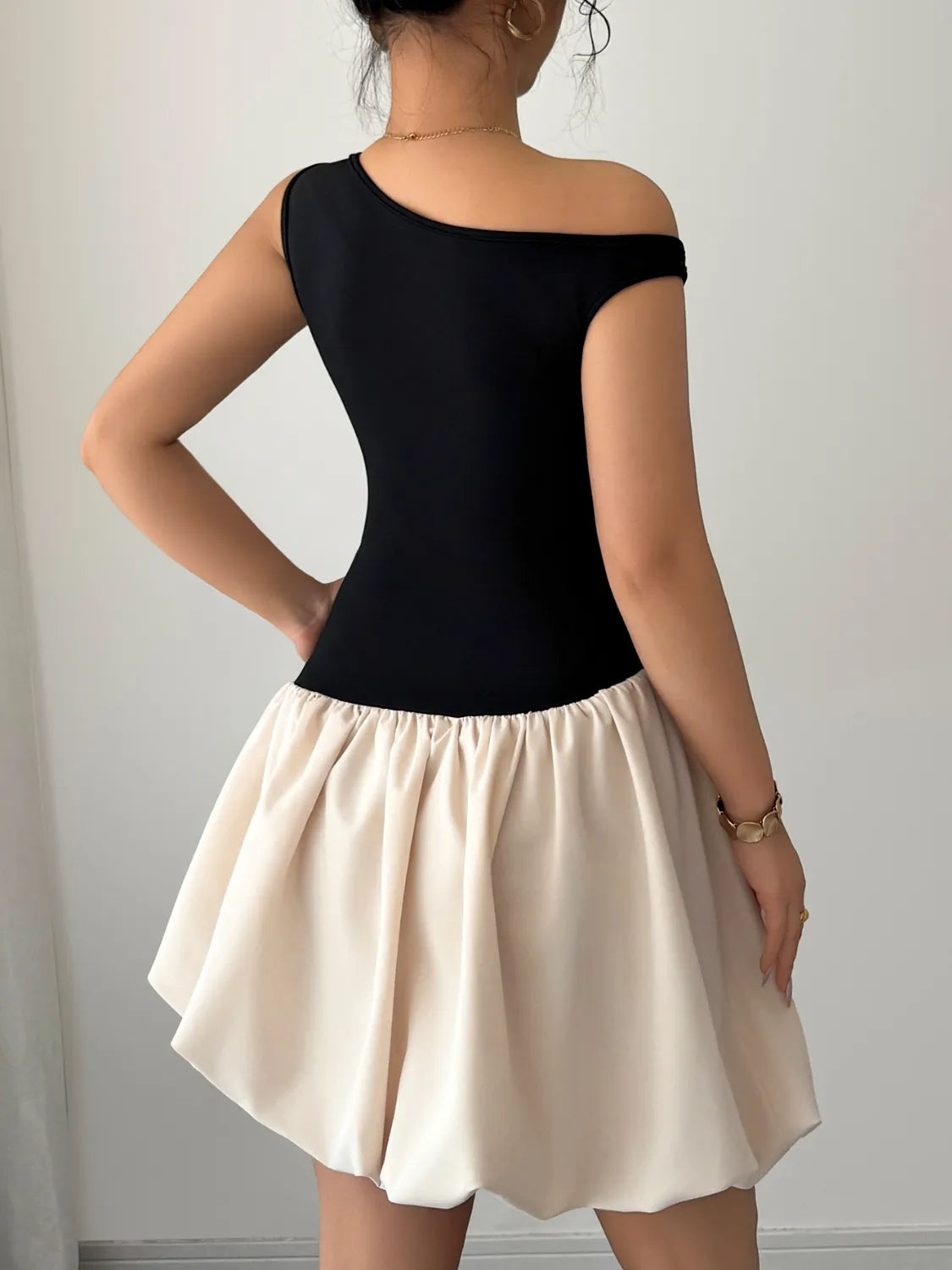 Contrast Single Shoulder Mini Tank Dress - Blushé Belle