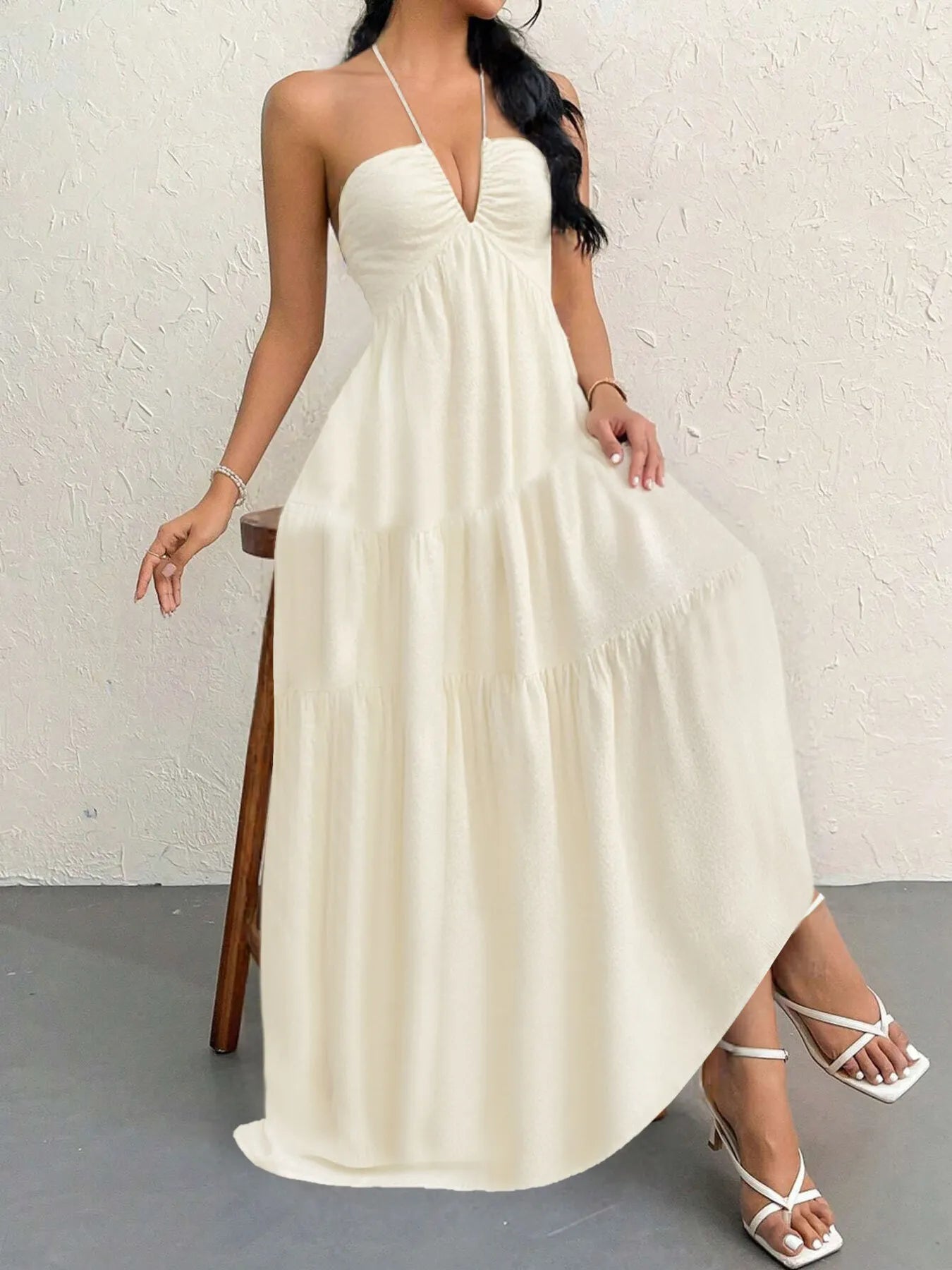 Halter Neck Tiered Maxi Dress - Blushé Belle