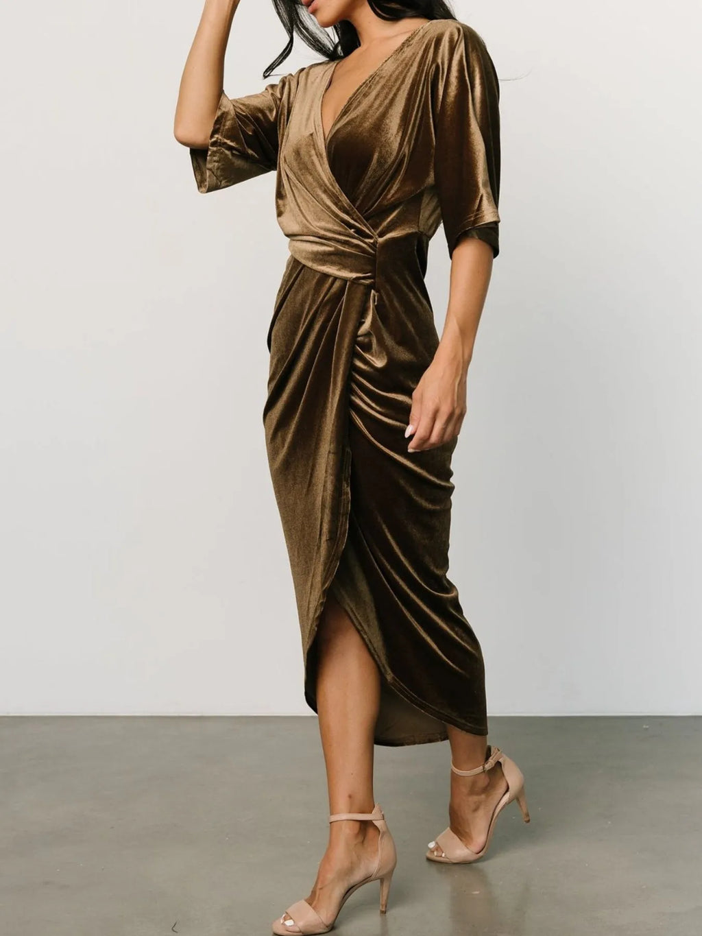 Ruched Surplice Half Sleeve Dress - Blushé Belle
