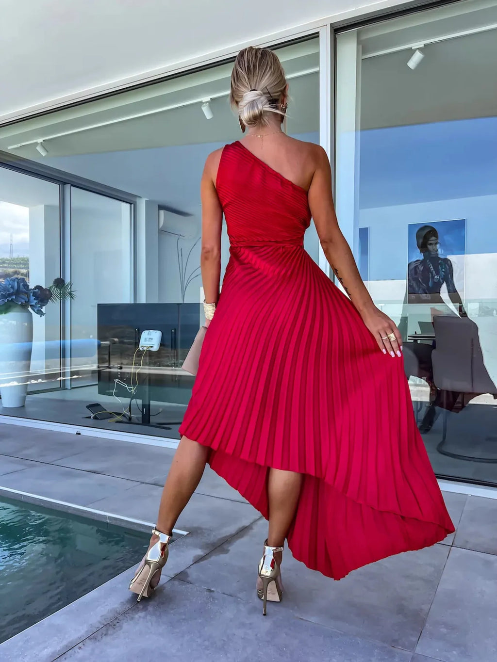 Full Size Single Shoulder Pleated Midi Dress Plus Size - Blushé Belle