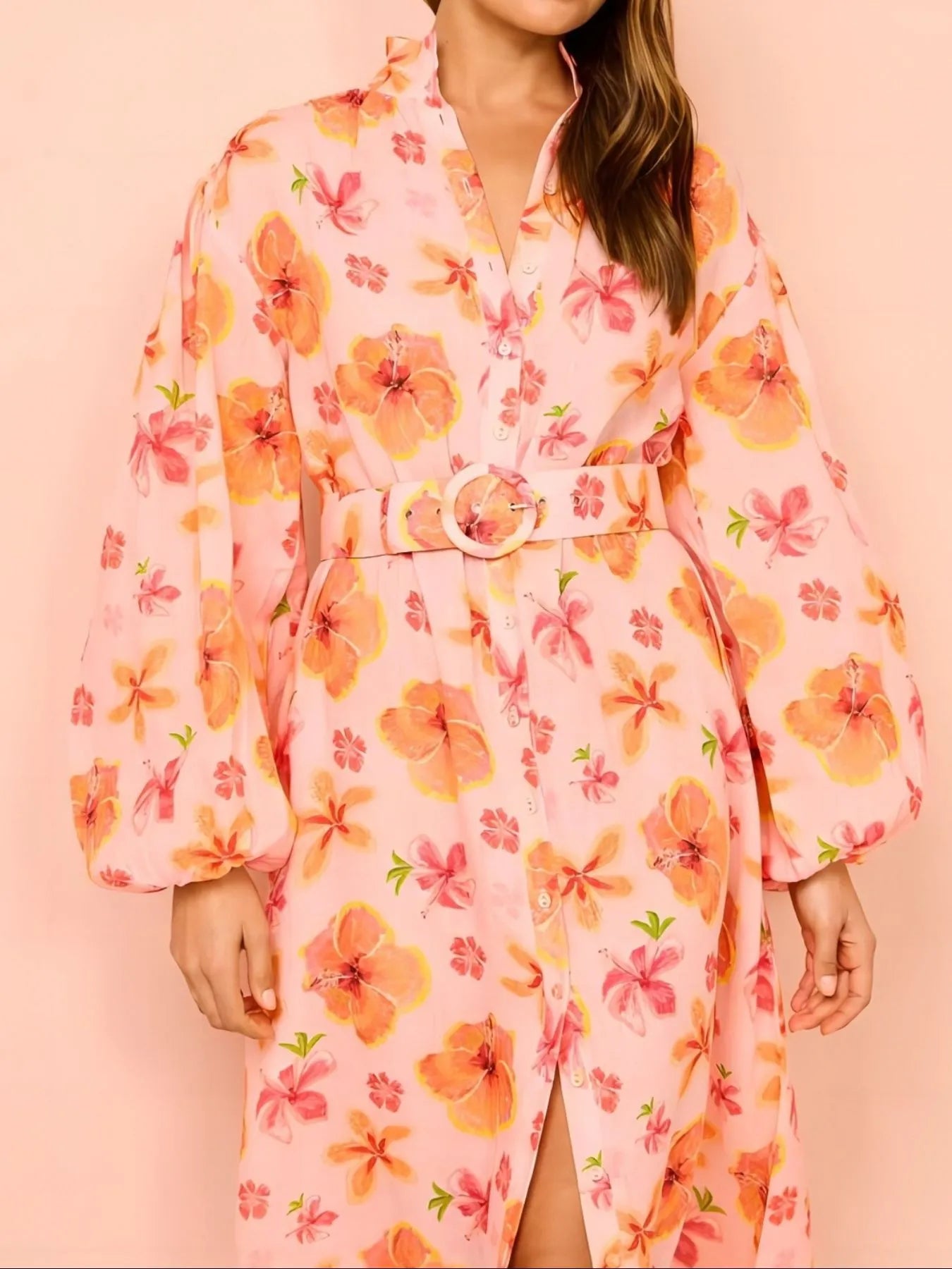 Printed Maxi Shirt Dress with Belt - Blushé Belle