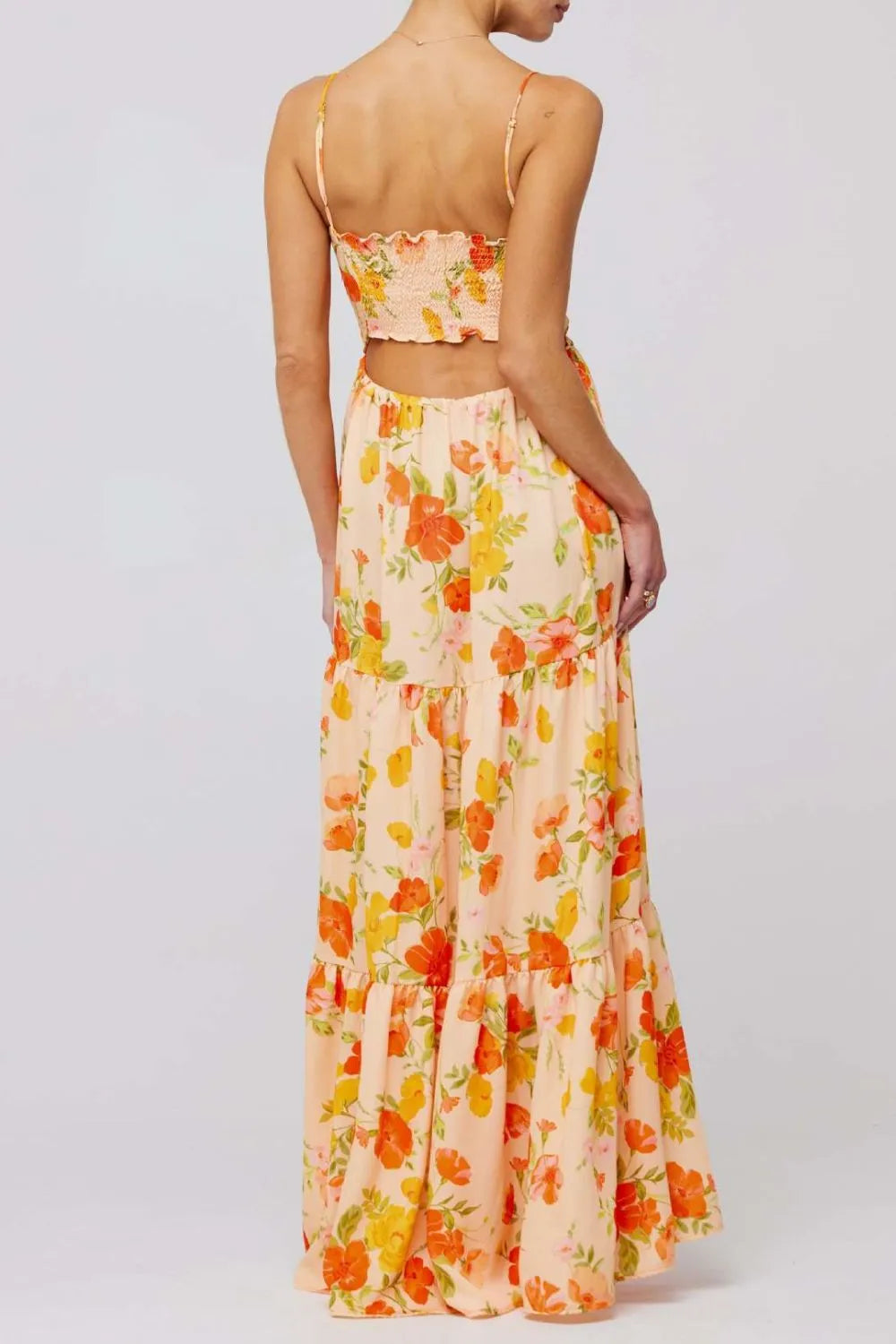 Floral Print Tie Front Tiered Maxi Dress - Blushé Belle