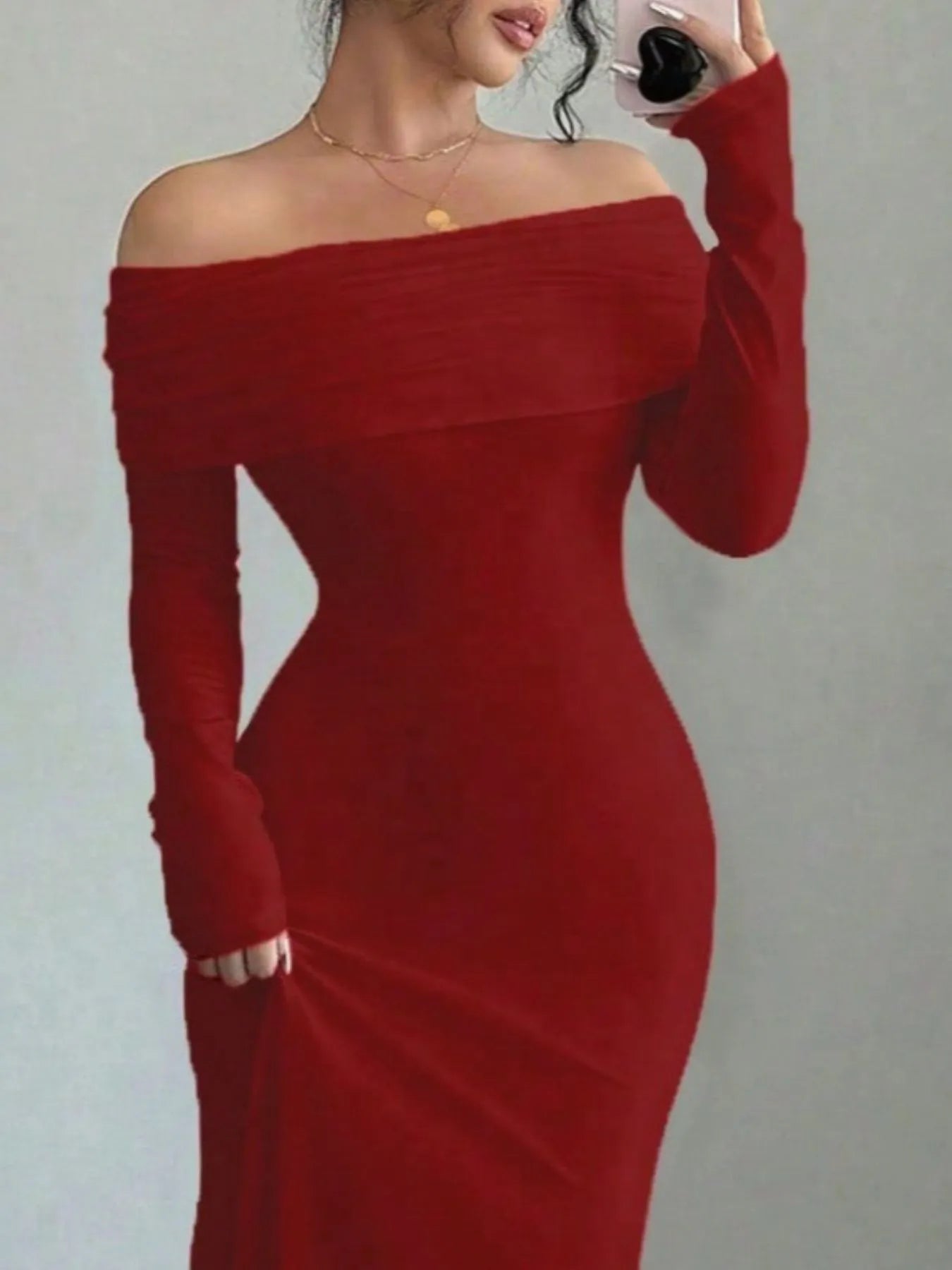 Off-Shoulder Long Sleeve Bodycon Maxi Dress - Blushé Belle