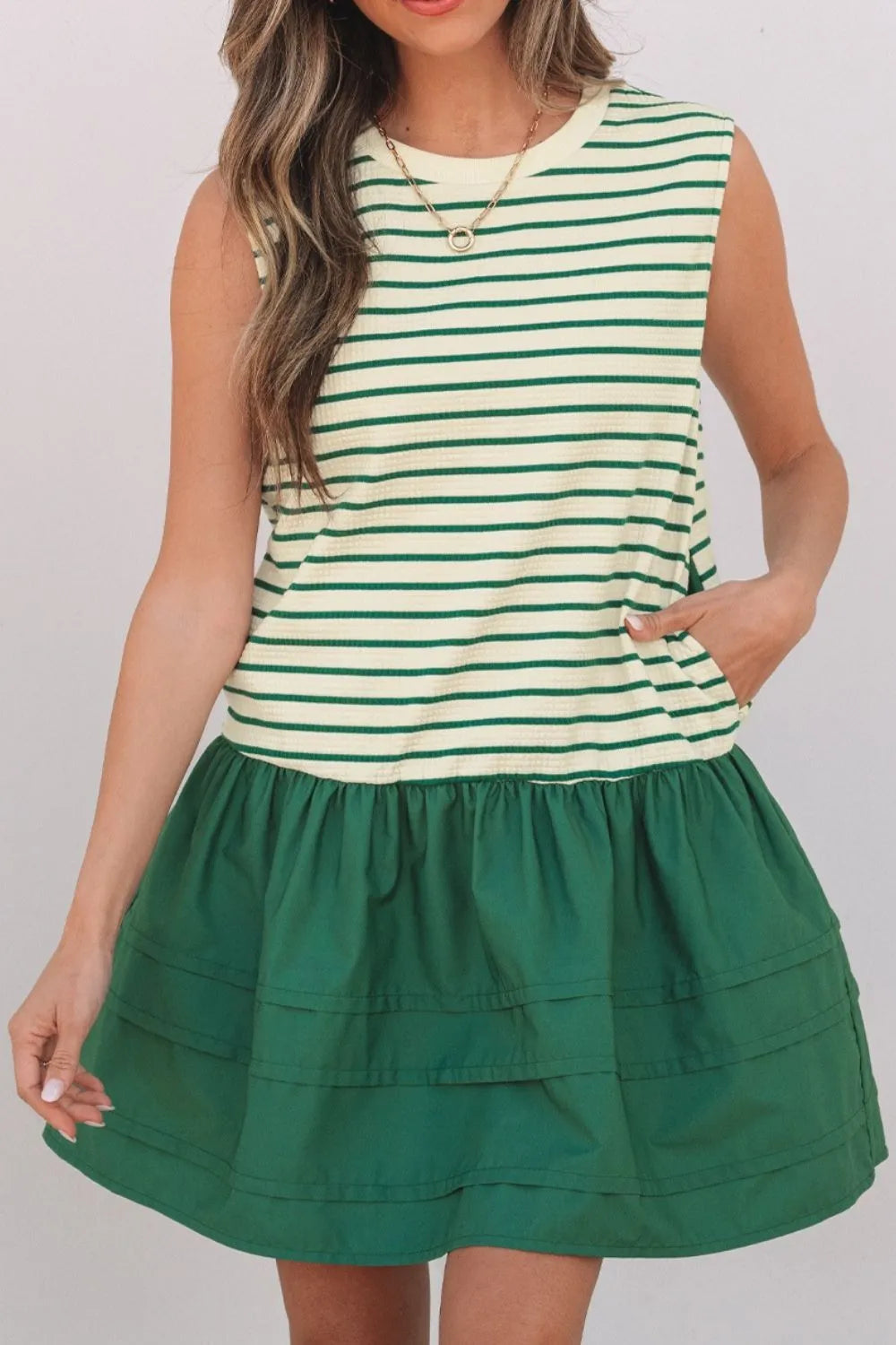 Stripe Woven Sleeveless Mini Dress - Blushé Belle