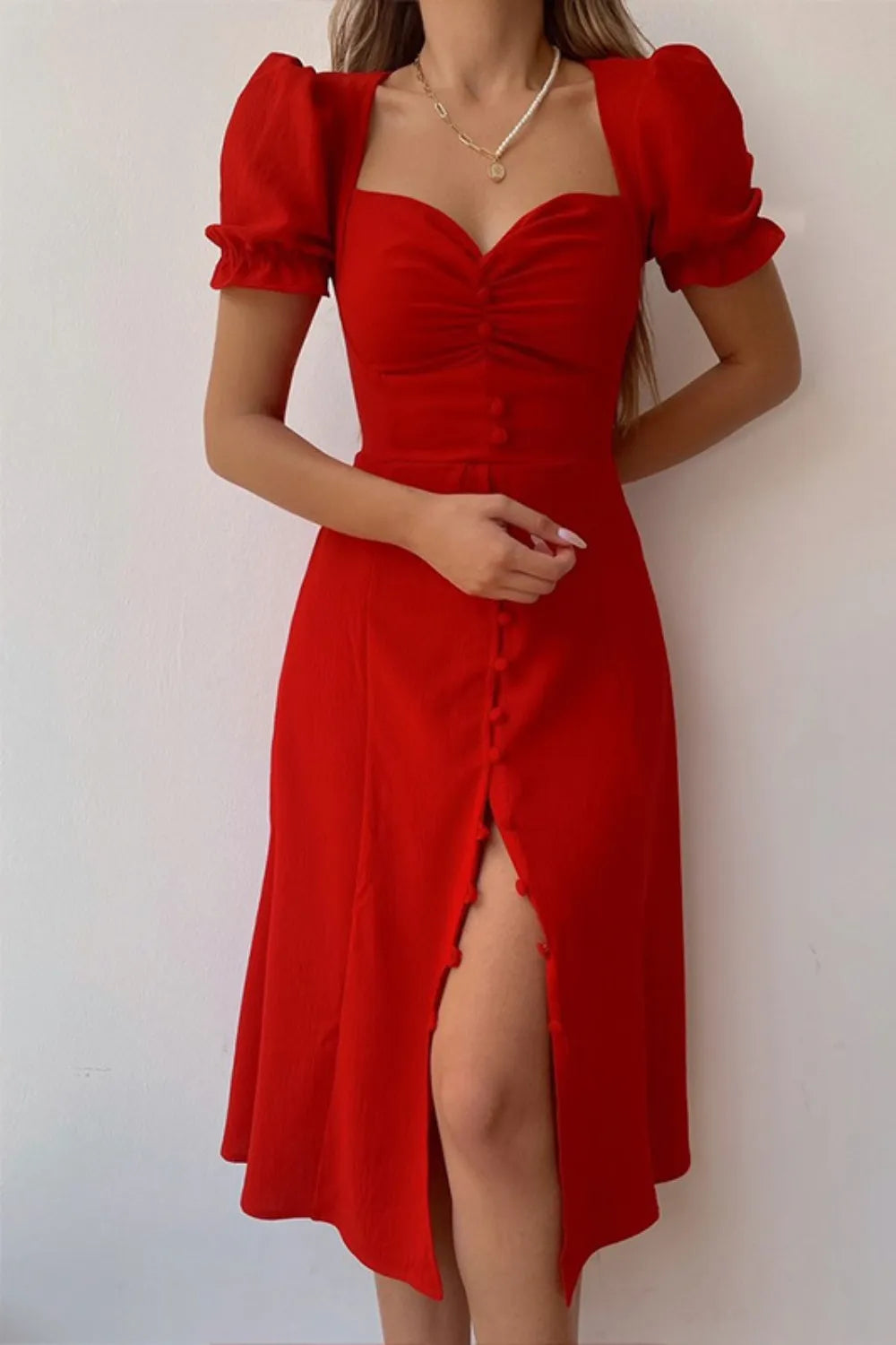 Sweetheart Neck Short Sleeve Dress - Blushé Belle