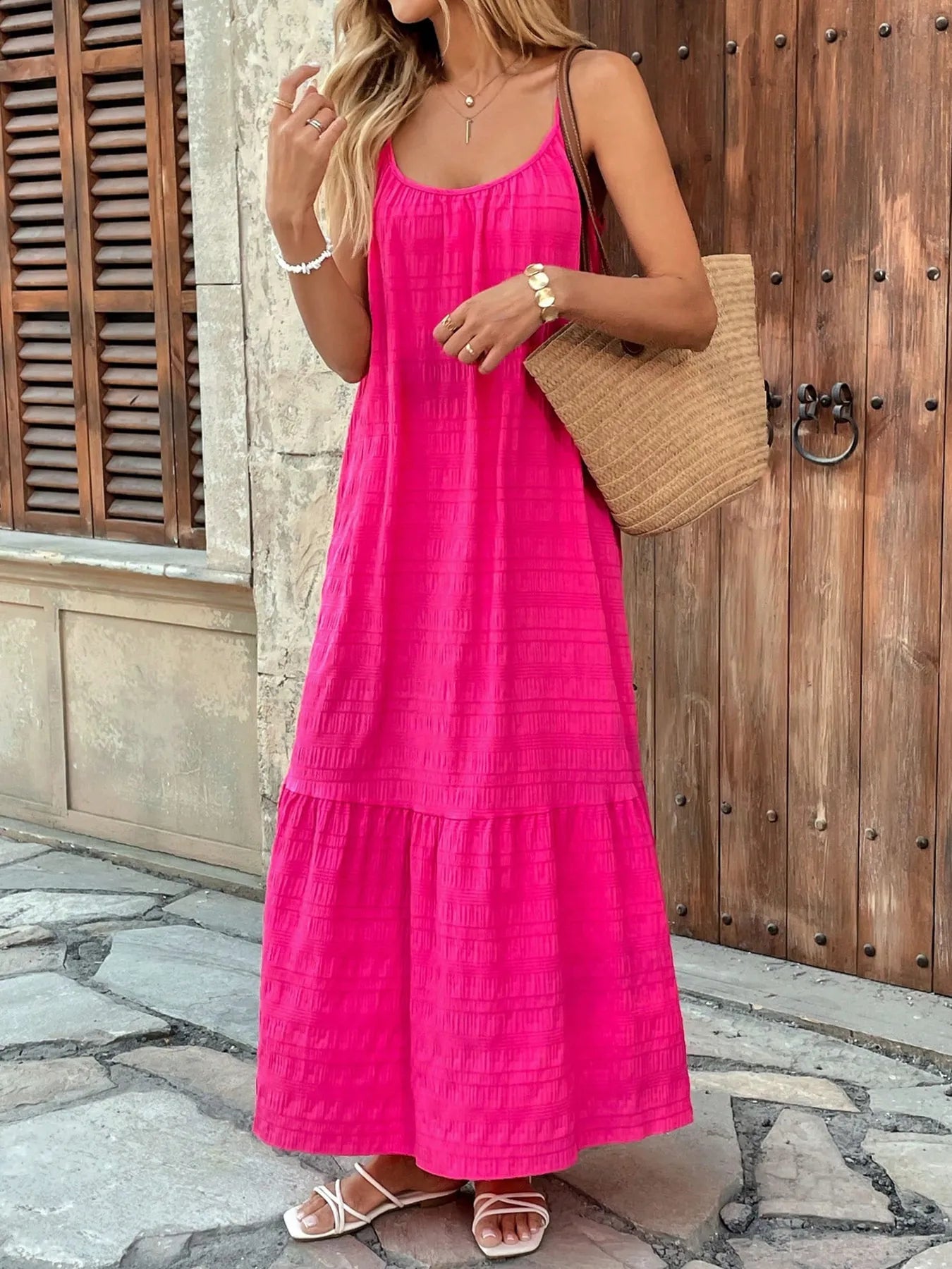 Scoop Neck Tiered Maxi Cami Dress - Blushé Belle