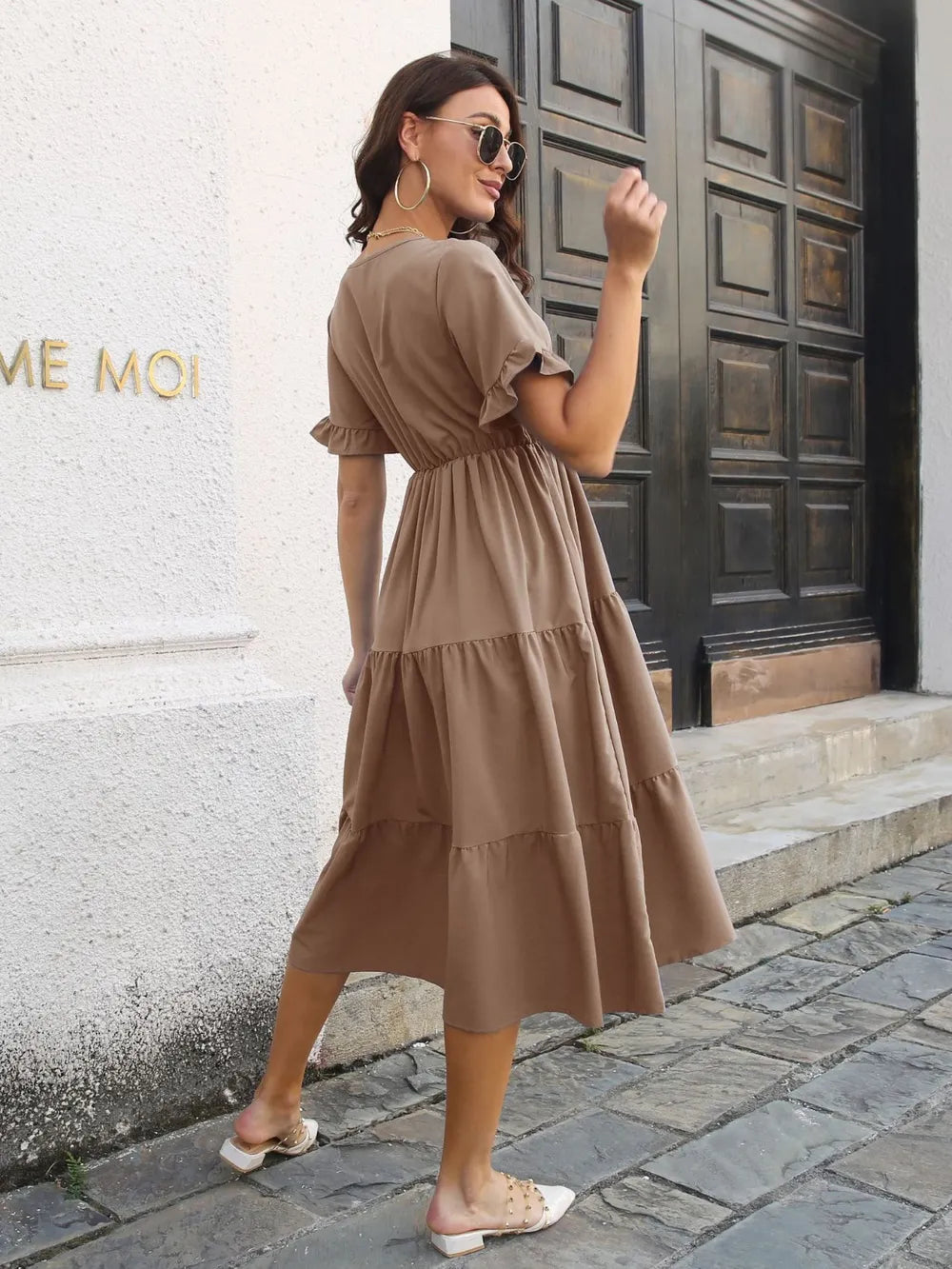 V-Neck Short Sleeve Midi Dress - Blushé Belle