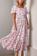 Floral Short Puff Sleeve Tiered Dress - Blushé Belle