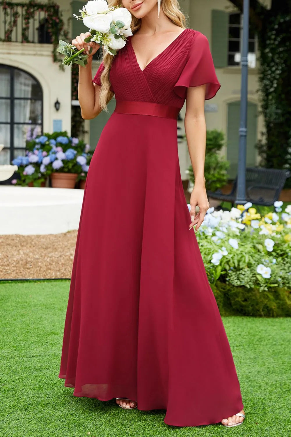 Surplice Flutter Sleeve Maxi Dress - Blushé Belle