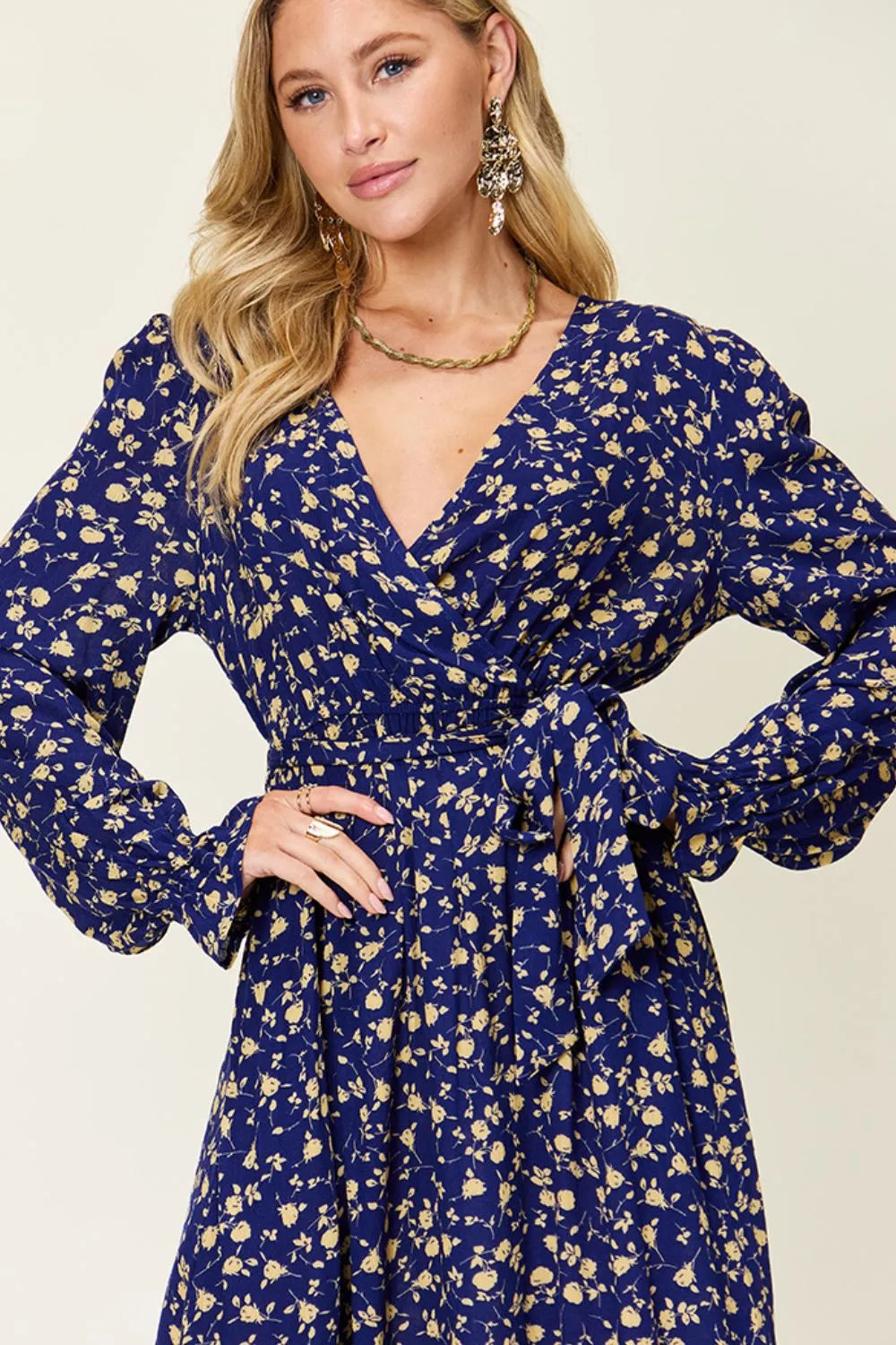Double Take Full Size Tie Back Flounce Sleeve Dress - Blushé Belle