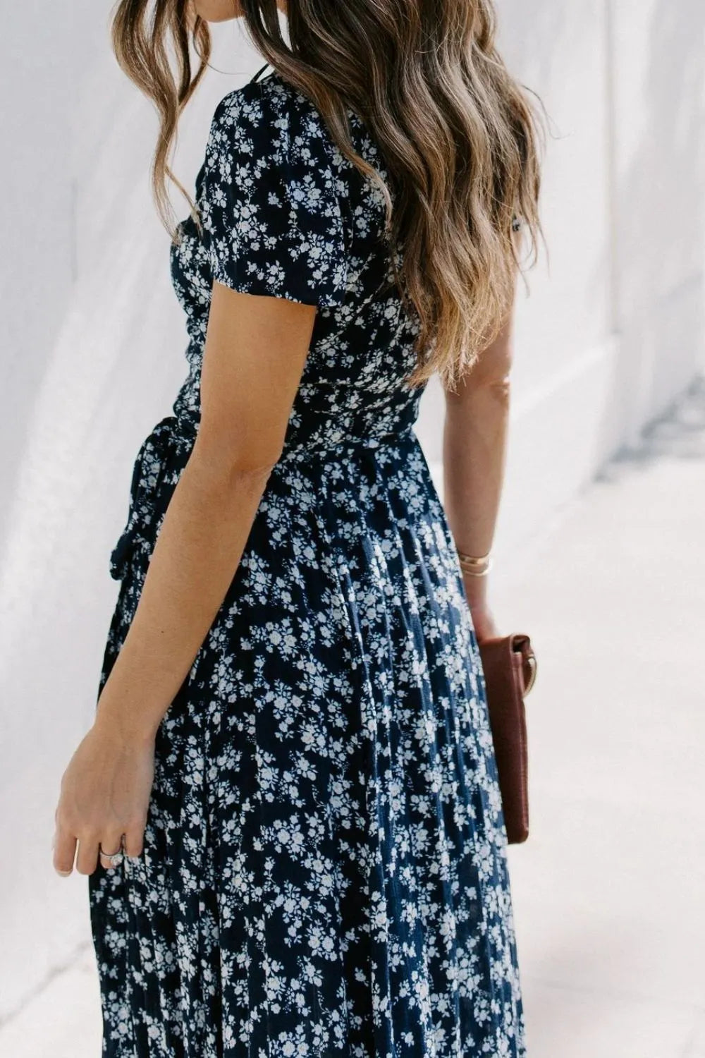 Floral Surplice Short Sleeve Dress - Blushé Belle