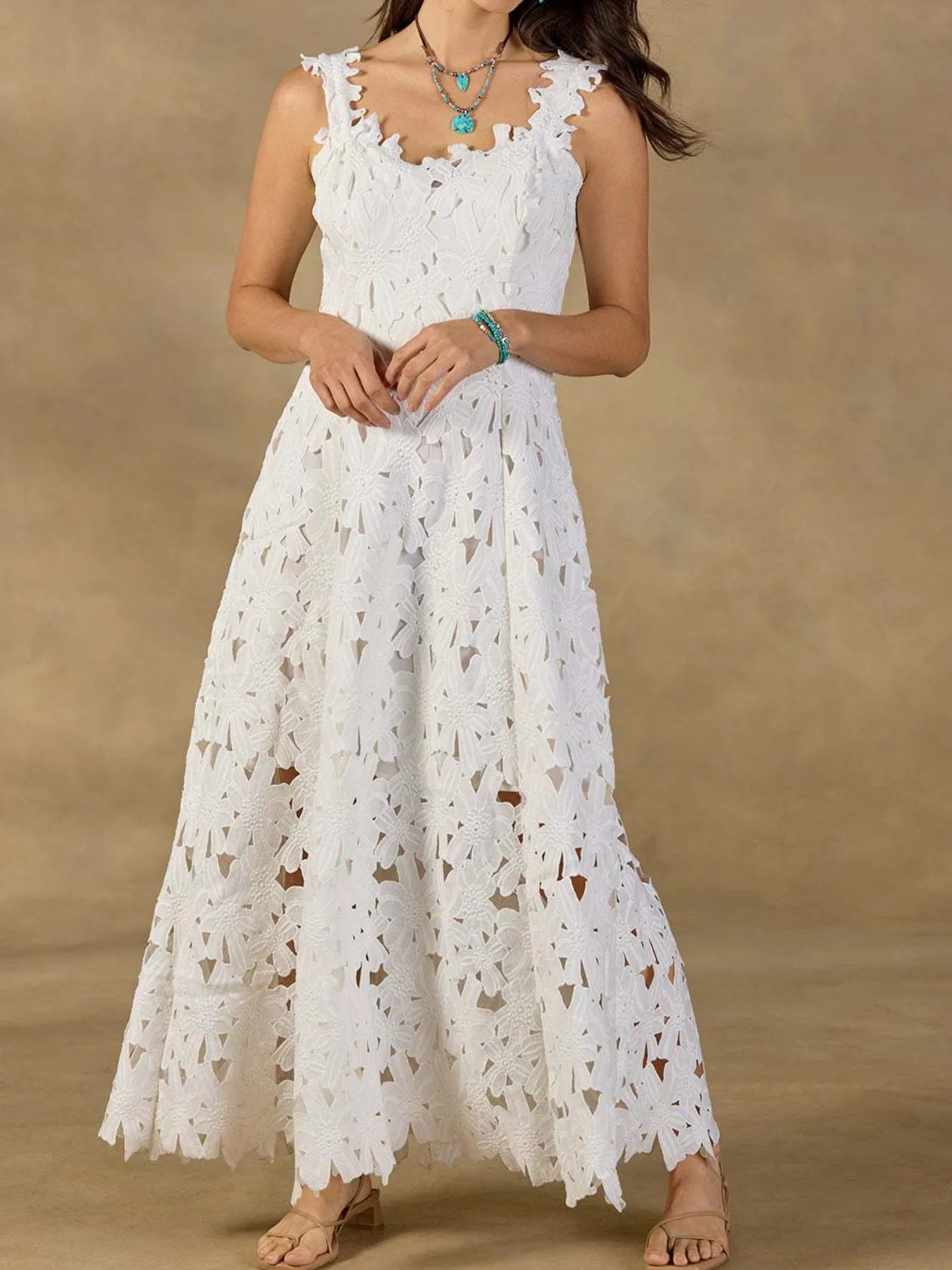 Lace Flower Round Neck Maxi Dress - Blushé Belle