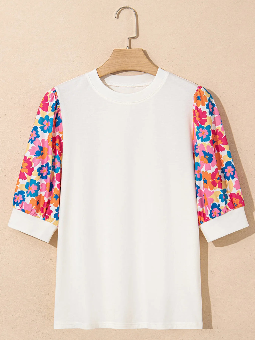 Floral Puff Sleeve Round Neck T-Shirt - Blushé Belle