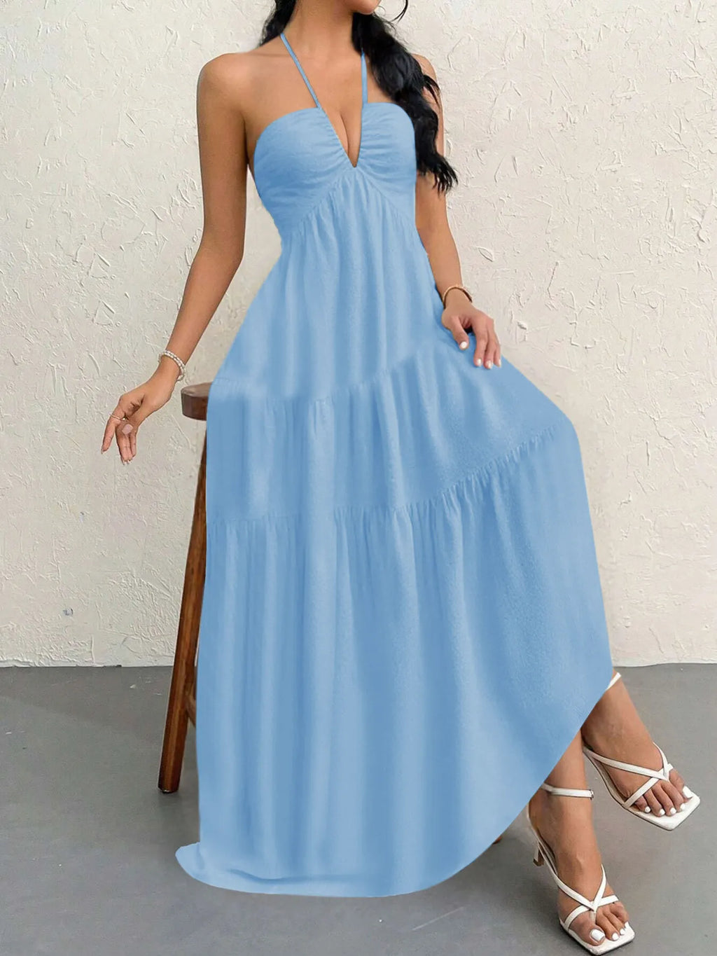 Halter Neck Tiered Maxi Dress - Blushé Belle