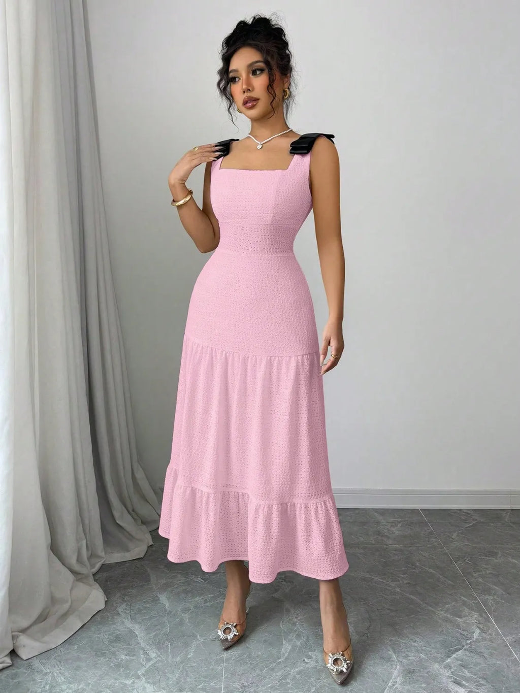 Square Neck Wide Strap Dress - Blushé Belle