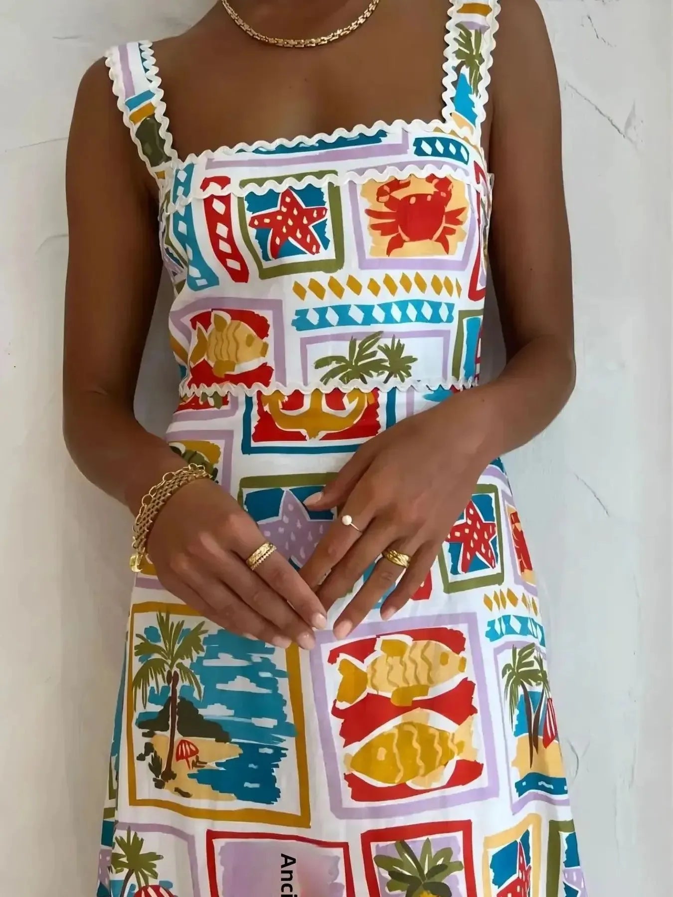 Tropical Print Square Neck Cami Dress - Blushé Belle
