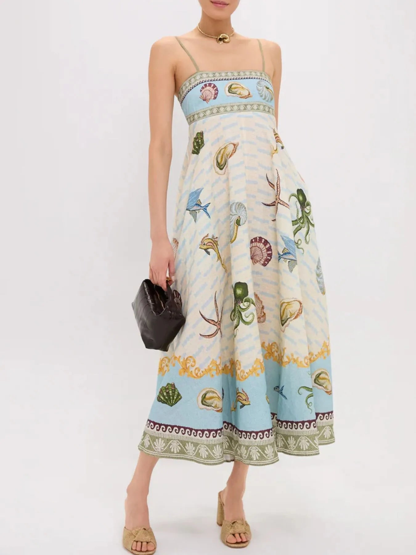 Ocean Print Spaghetti Strap Midi Dress - Blushé Belle