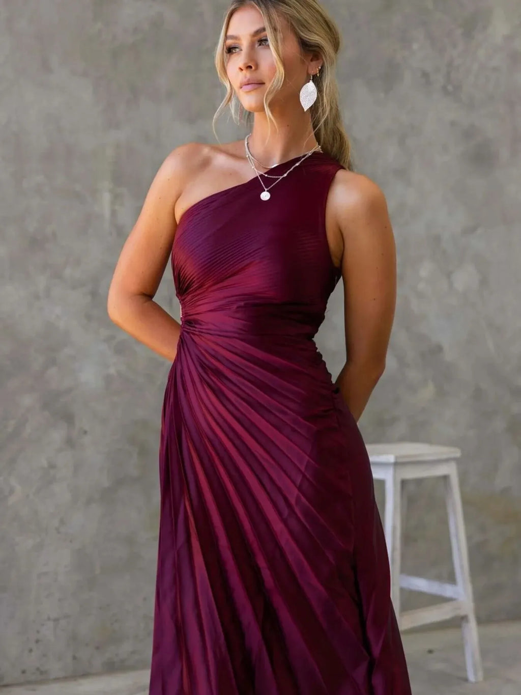 Full Size Single Shoulder Pleated Midi Dress Plus Size - Blushé Belle