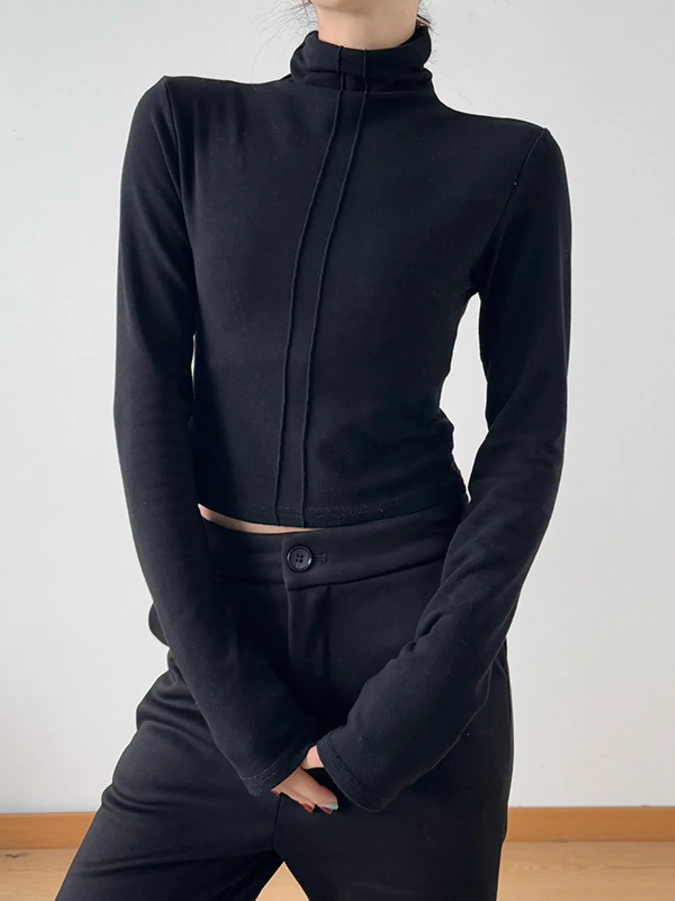 High Neck Long Sleeve Cropped T-Shirt - Blushé Belle