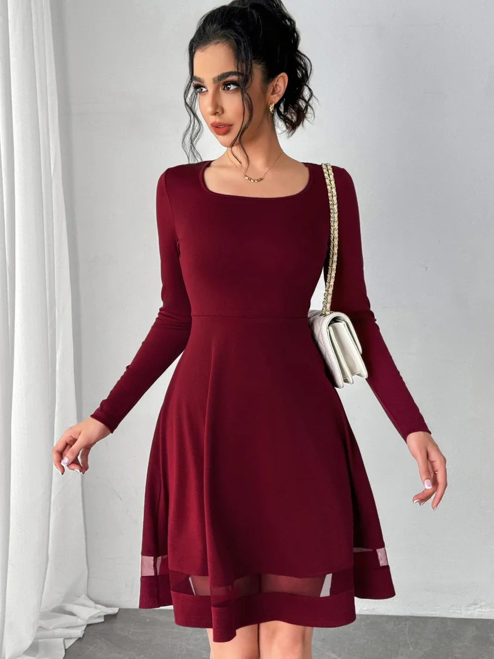 Square Neck Long Sleeve Mini Dress - Blushé Belle