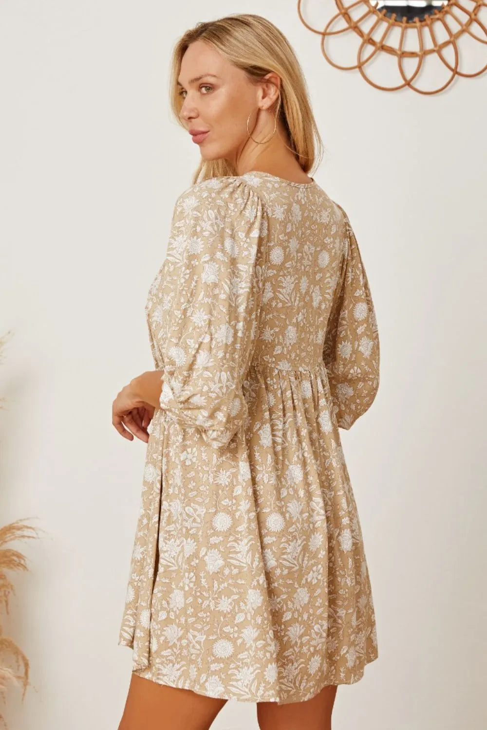 Floral Tie Neck Ruched Babydoll Dress - Blushé Belle