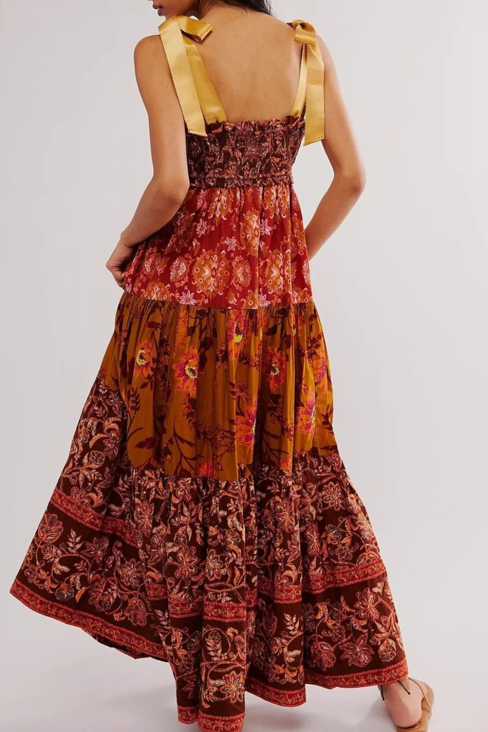 Floral Tiered Maxi Dress with Mixed Print Design - Blushé Belle