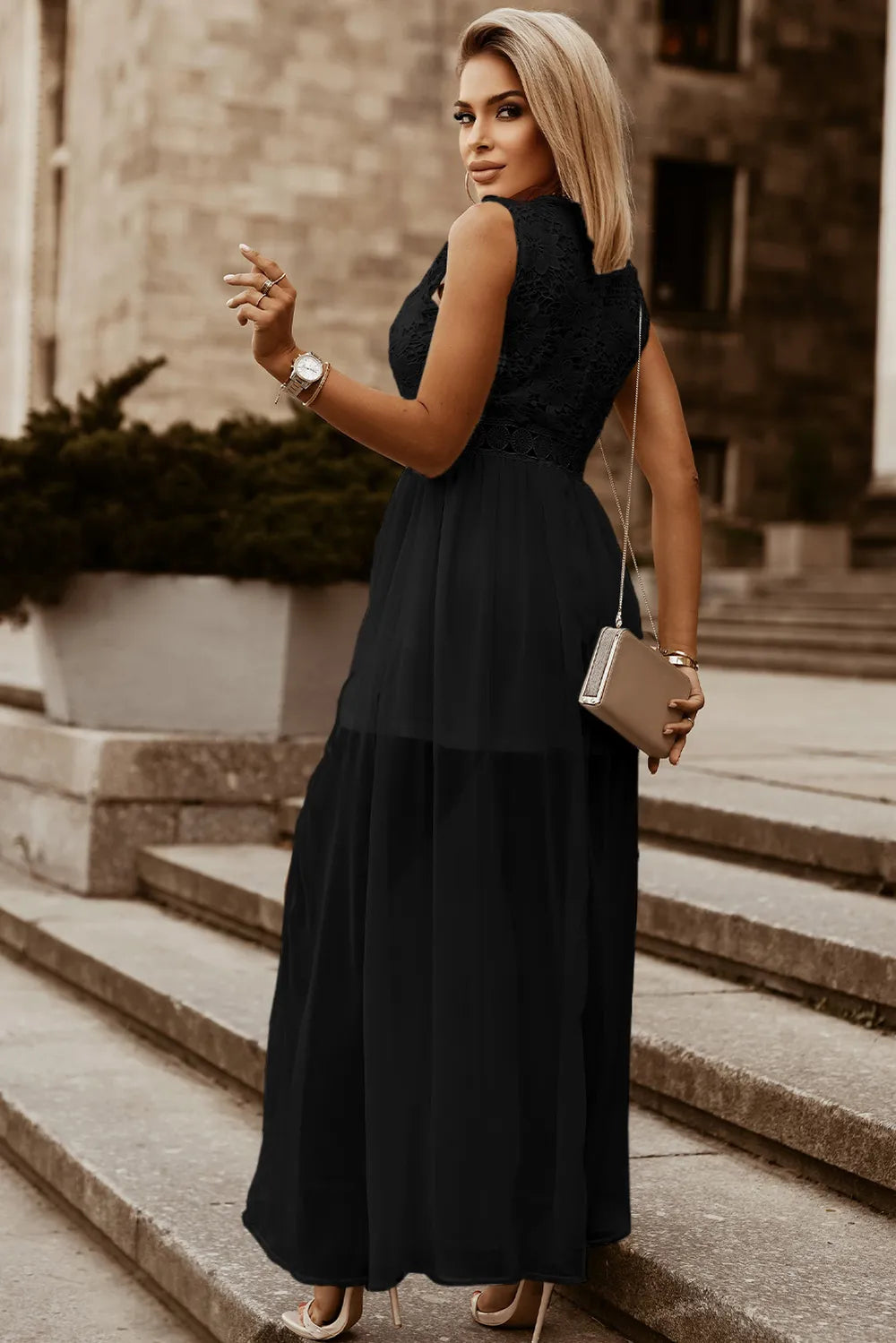 Slit Lace Detail V-Neck Dress - Blushé Belle