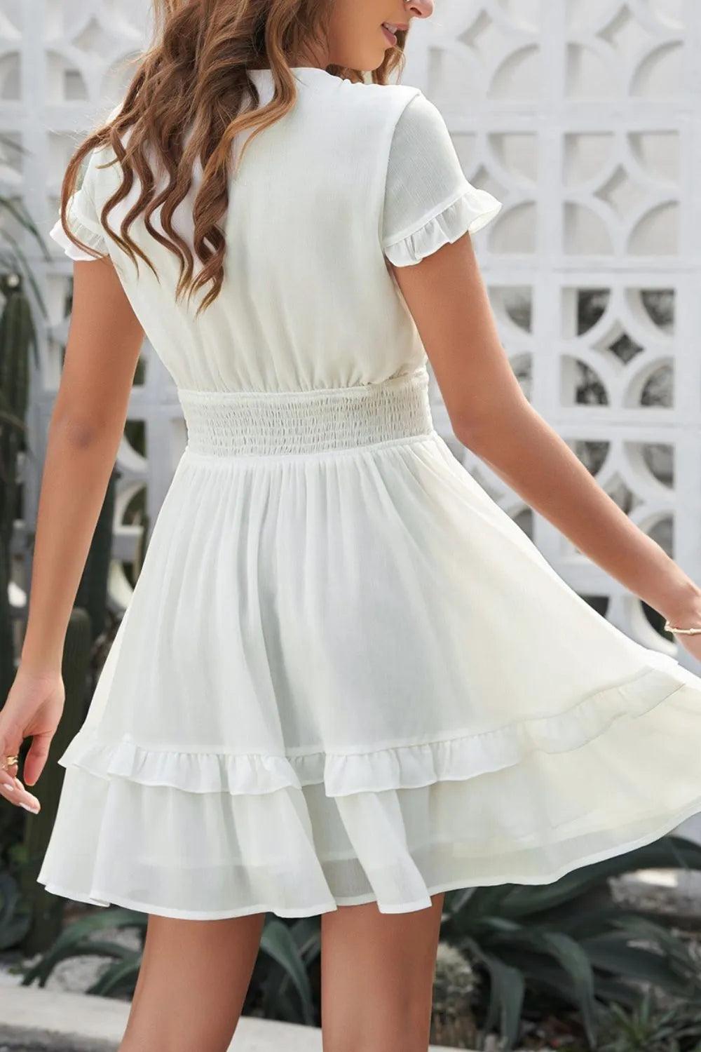 Tie-Front Mini Dress with Smocked Waist - Blushé Belle