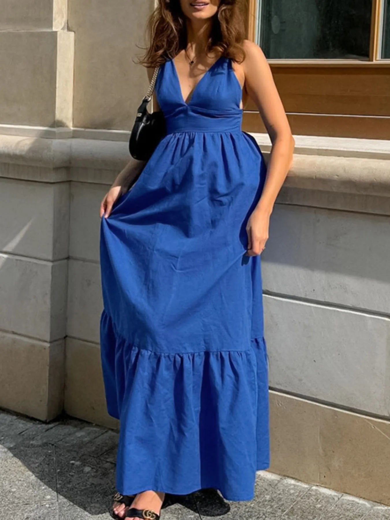 V-Neck Tiered Maxi Cami Dress - Blushé Belle
