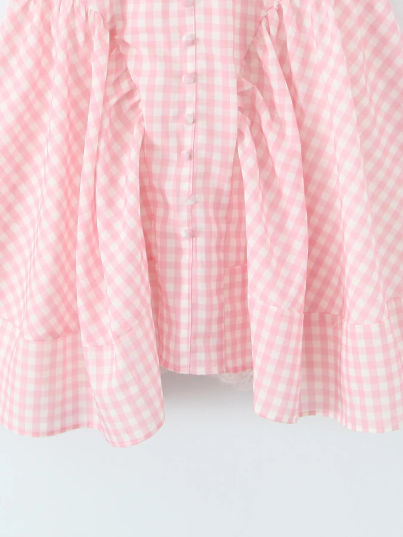 Gingham Ruffle Mini Dress with Lace Trim - Blushé Belle