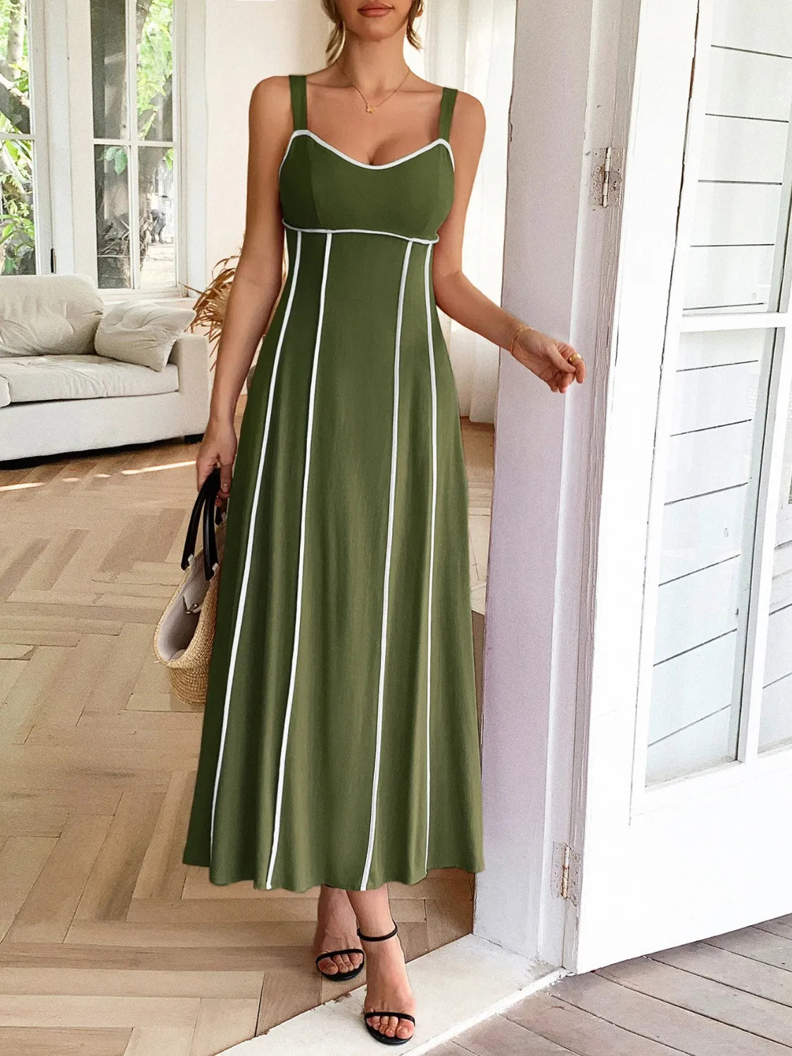 Contrast Wide Strap Midi Cami Dress - Blushé Belle